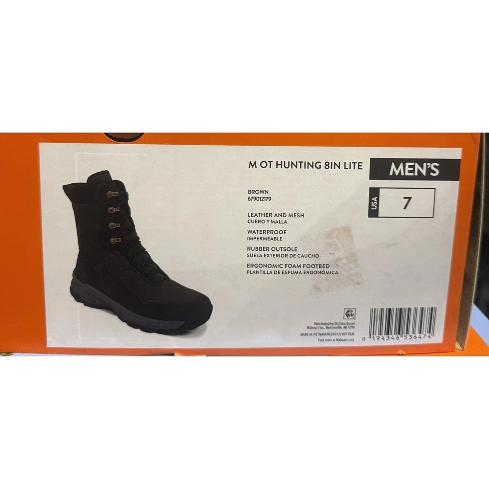 Ozark Trail Hunting 8in Lite Brown Men's 7 Waterproof Leather Mesh Rubber Sole